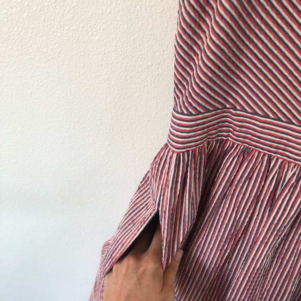 Gal Meets Glam One Shoulder Striped Seersucker Midi Dress women's size 4 - Picture 2 of 6
